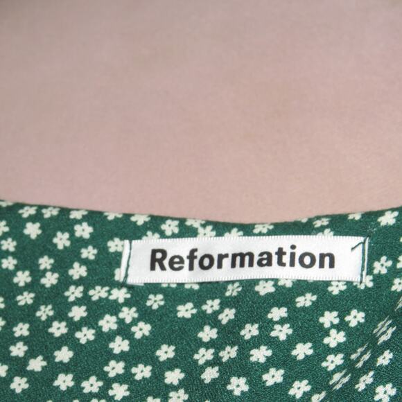 Reformation Green Floral Print Alexandra V-Neck Midi Slip Dress - Picture 9 of 10